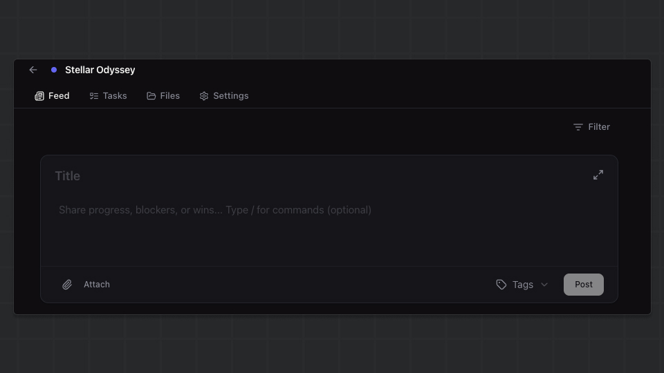 Project page showing the header with color dot, name, links, and the four tab navigation
